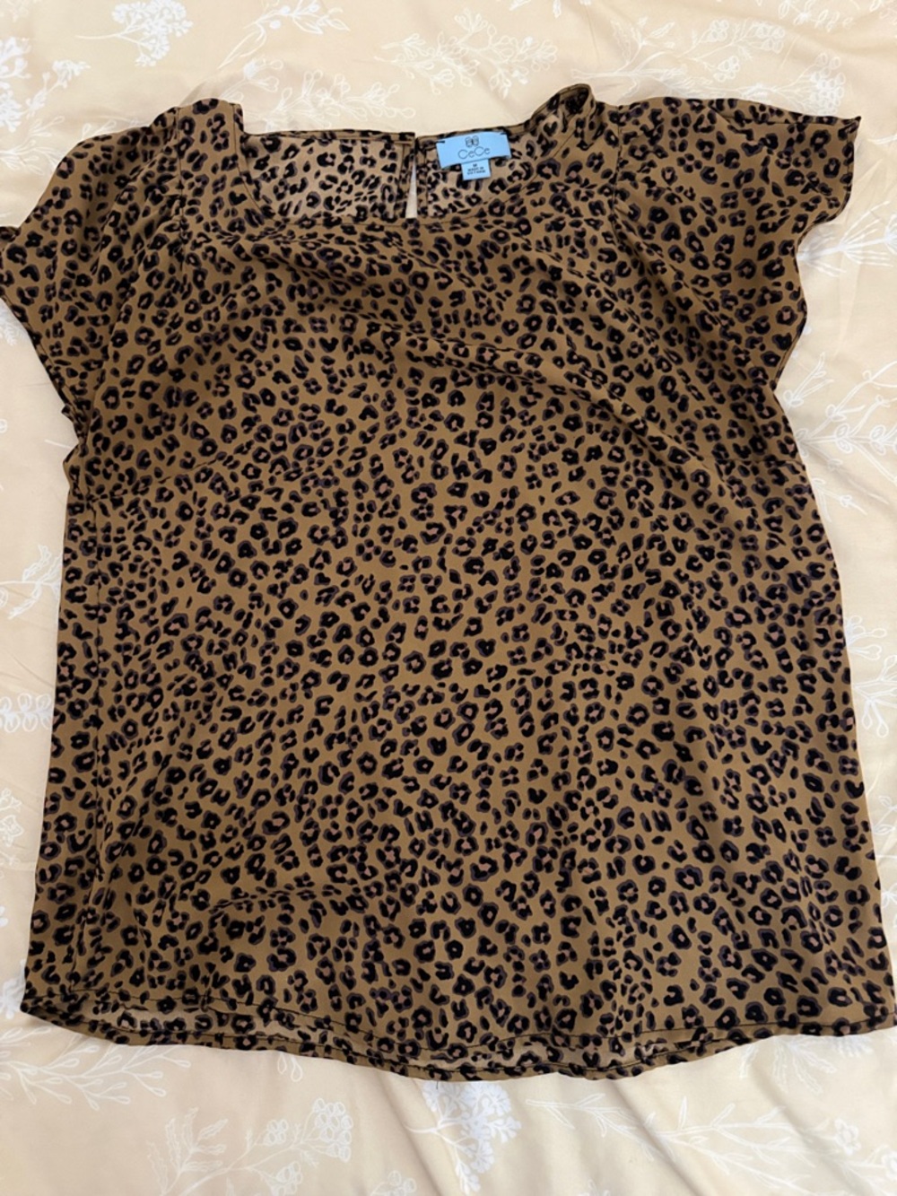 CeCe Brown and Black Leopard Print Cap Sleeve Top